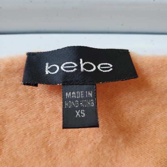 Y2K Bebe Sweater Womens XS Orange 100% Cashmere Twist Front Long Sleeve Pullover - Picture 3 of 8